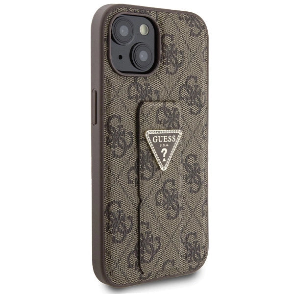 Guess Grip Stand 4G Triangle Strass case for iPhone 15 - brown