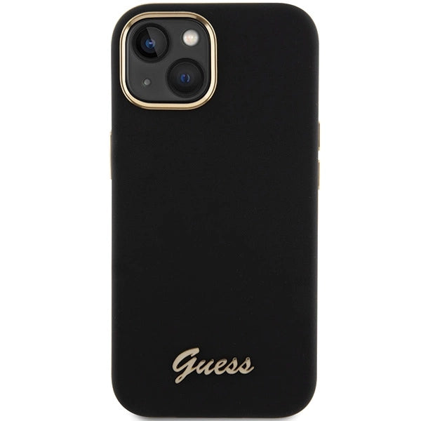 Guess Silicone Script Metal Logo & Frame case for iPhone 15 - black