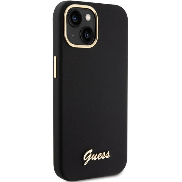 Guess Silicone Script Metal Logo & Frame case for iPhone 15 - black