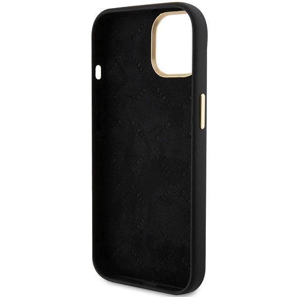 Guess Silicone Script Metal Logo & Frame case for iPhone 15 - black
