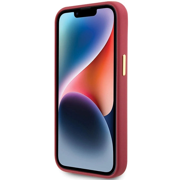 Guess Silicone Script Metal Logo & Frame case for iPhone 15 - red