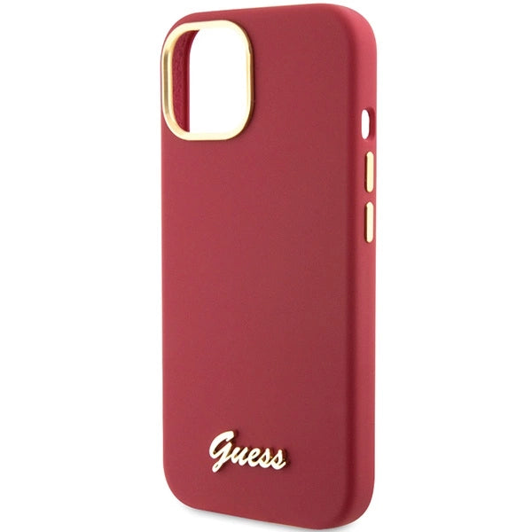 Guess Silicone Script Metal Logo & Frame case for iPhone 15 - red