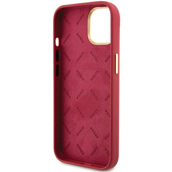Guess Silicone Script Metal Logo & Frame case for iPhone 15 - red