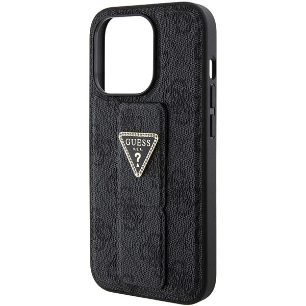 Guess Grip Stand 4G Triangle Strass case for iPhone 15 Pro Max - black