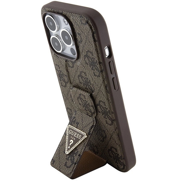 Guess Grip Stand 4G Triangle Strass case for iPhone 15 Pro Max - brown