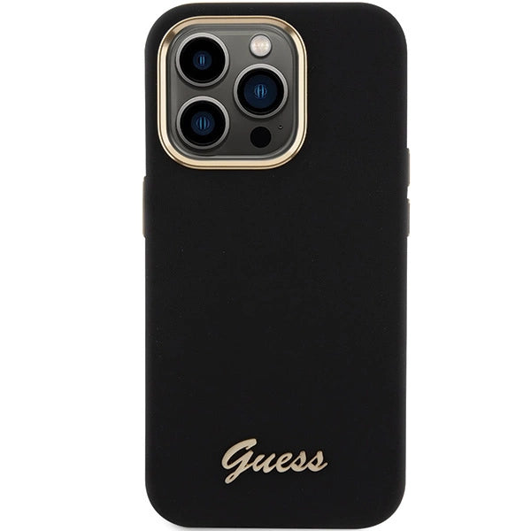 Guess Silicone Script Metal Logo & Frame iPhone 15 Pro Max Case - sort