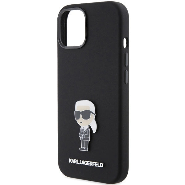 Karl Lagerfeld Silicone Ikonik Metal Pin case for iPhone 15 - black