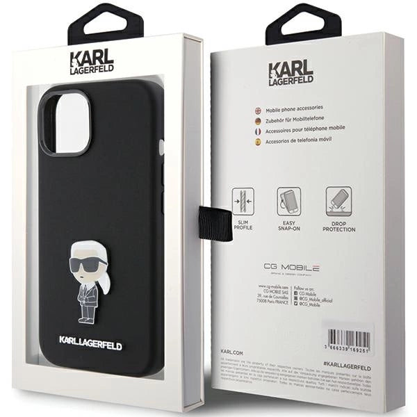 Karl Lagerfeld Silicone Ikonik Metal Pin case for iPhone 15 - black