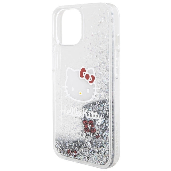 Hello Kitty Liquid Glitter Charms Kitty Head case for iPhone 14 - silver
