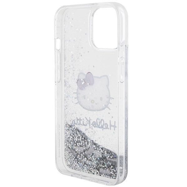 Hello Kitty Liquid Glitter Charms Kitty Head case for iPhone 15 - silver