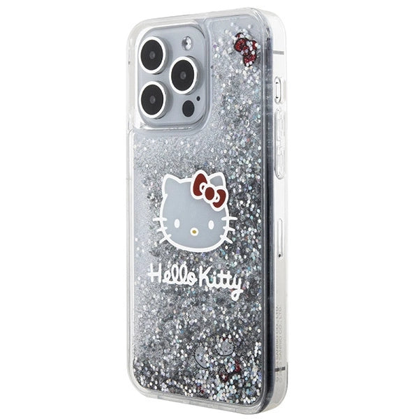 Hello Kitty Liquid Glitter Charms Kitty Head case for iPhone 15 Pro Max - silver