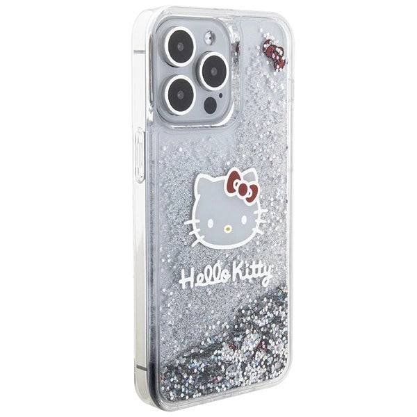Hello Kitty Liquid Glitter Charms Kitty Head case for iPhone 15 Pro Max - silver