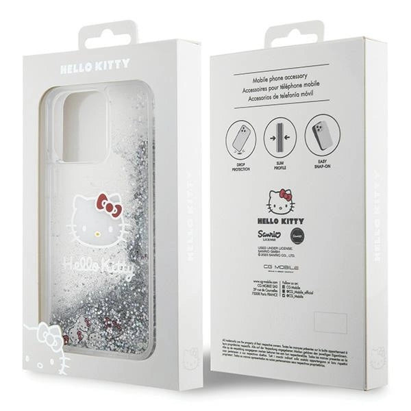 Hello Kitty Liquid Glitter Charms Kitty Head case for iPhone 15 Pro Max - silver
