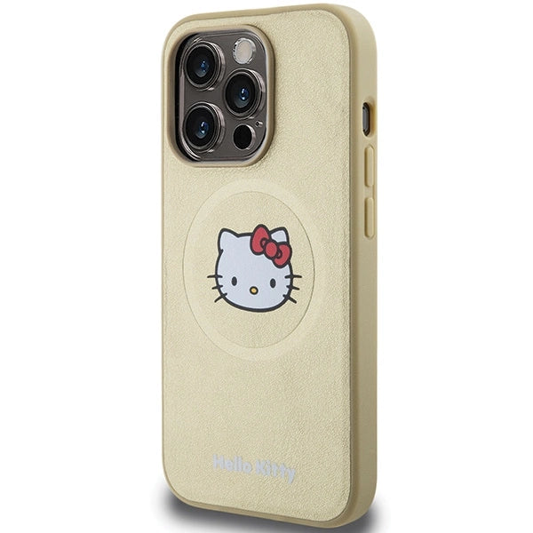 Hello Kitty Leather Kitty Head MagSafe case for iPhone 15 Pro - gold