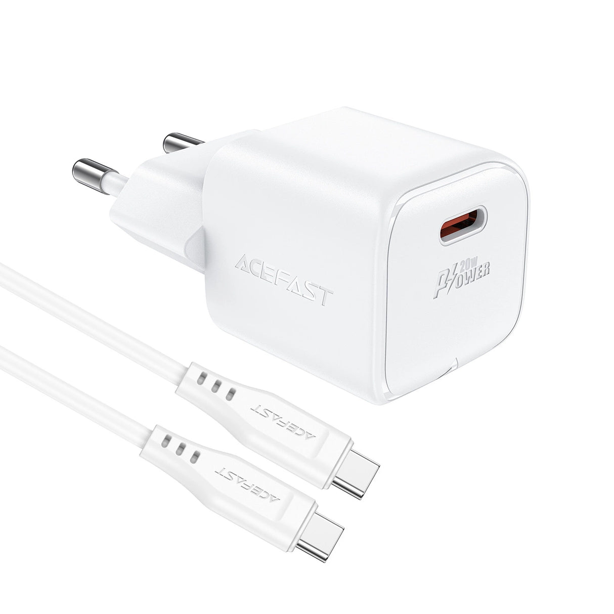 Acefast A73 Mini PD 20W GaN vægoplader + USB-C kabel - hvid