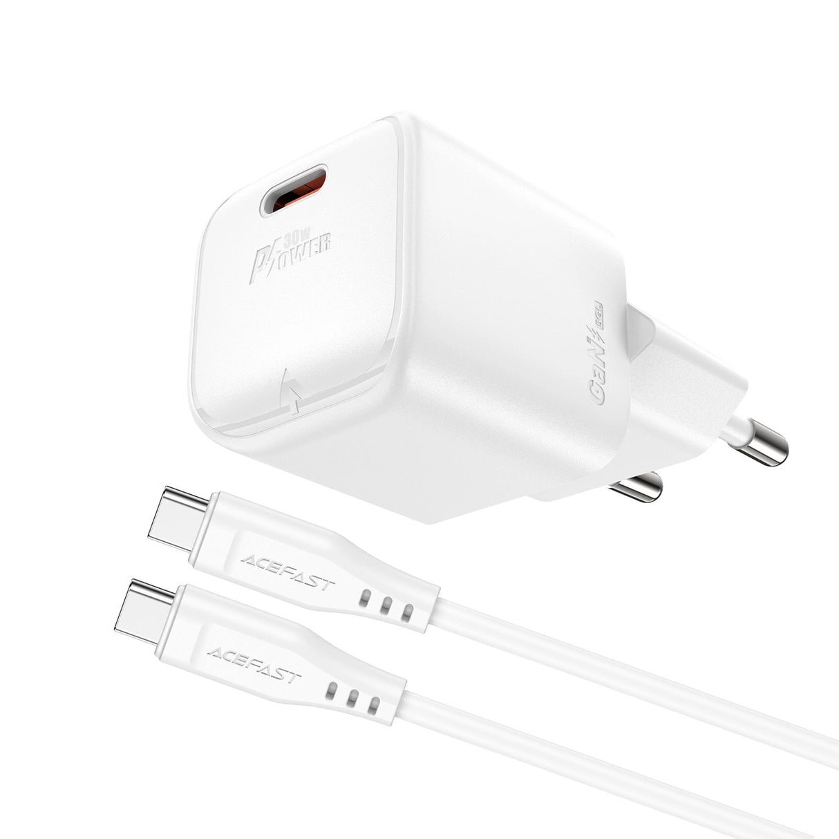 Acefast A77 Mini PD 30W GaN vægoplader + USB-C kabel - hvid