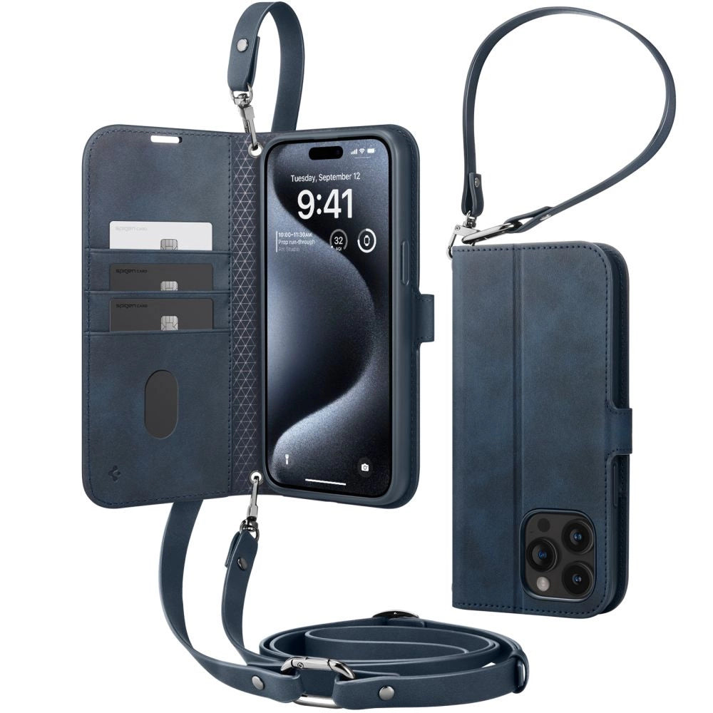 Spigen Wallet S Pro Case til iPhone 15 Pro - Navy Blue