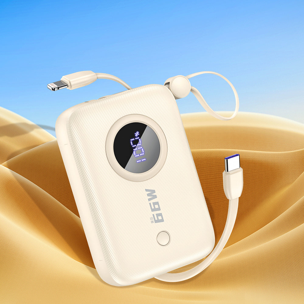 Dudao K14 10000mAh powerbank med USB-C / Lightning-kabler - beige