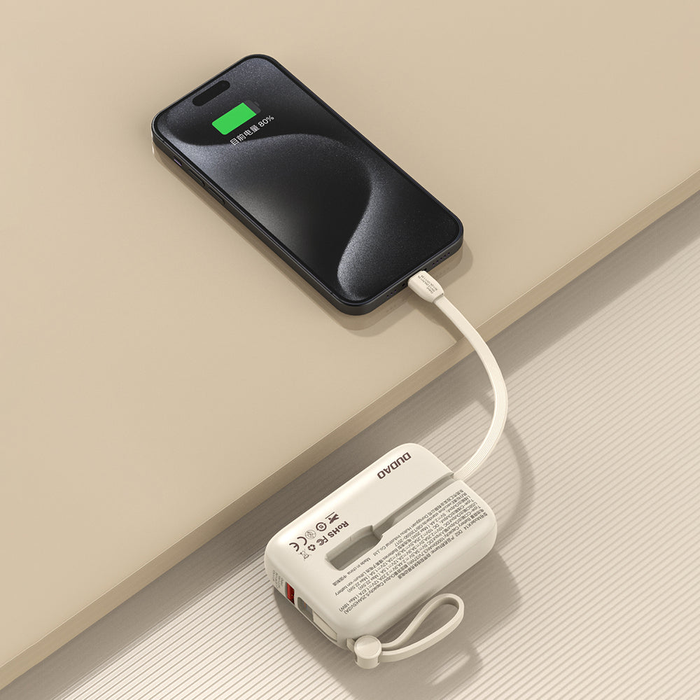 Dudao K14 10000mAh powerbank med USB-C / Lightning-kabler - beige