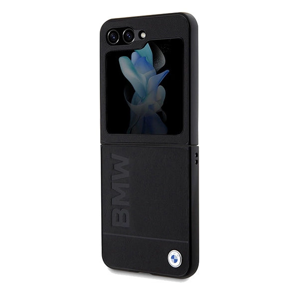 BMW læder Hot Stamp case til Samsung Galaxy Z Flip 5 - sort