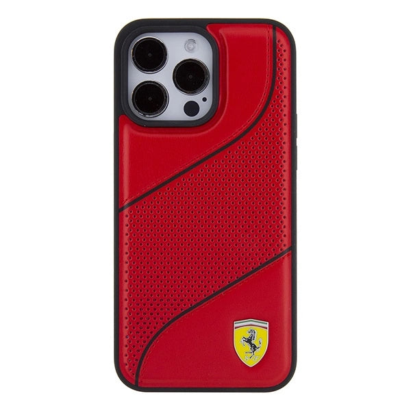 Ferrari Perforated Waves Metal Logo Case til iPhone 15 Pro - rød