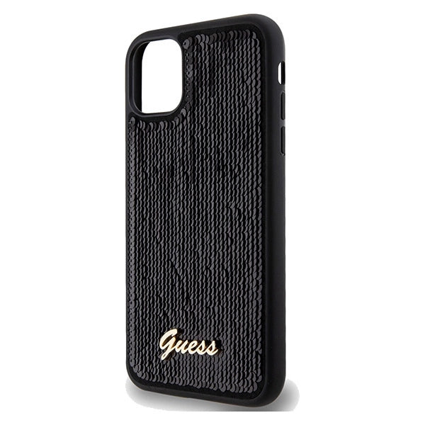 Guess Sequin Script Metallæske til iPhone 11 / Xr - sort