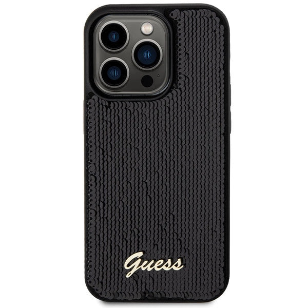 Guess Sequin Script Metallæske til iPhone 13 Pro Max - sort