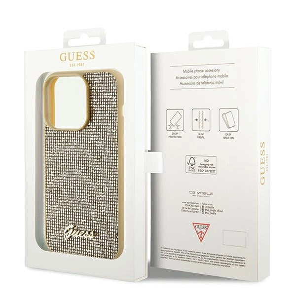 Guess Disco Metal Script case for iPhone 14 Pro Max - gold