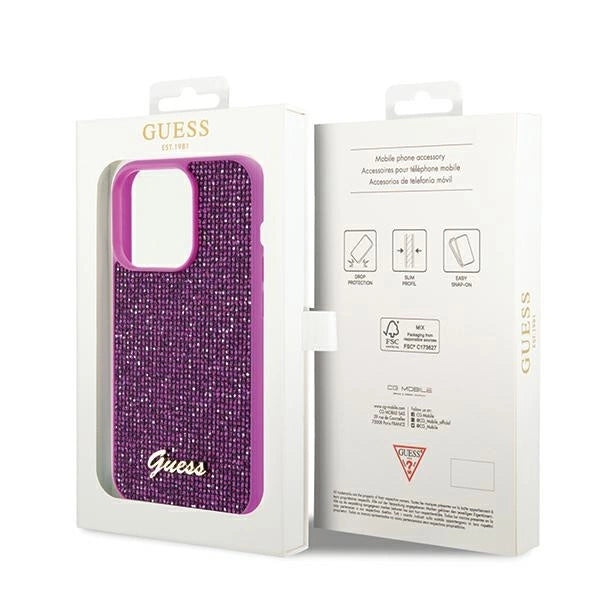 Guess Disco Metal Script case for iPhone 14 Pro Max - fuchsia