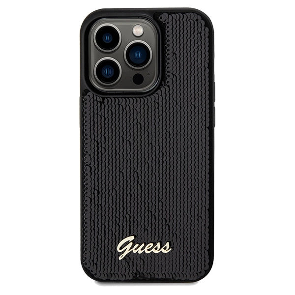 Guess Sequin Script Metallæske til iPhone 14 Pro Max - sort