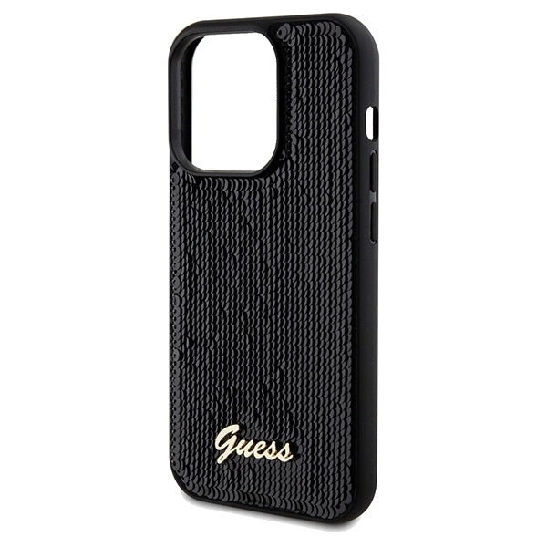 Guess Sequin Script Metallæske til iPhone 14 Pro Max - sort