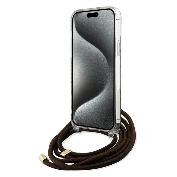Guess Crossbody Cord 4G Print case for iPhone 15 Pro - brown