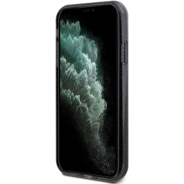 Guess Ring Stand Script Glitter MagSafe-hylster til iPhone 11 / Xr - sort