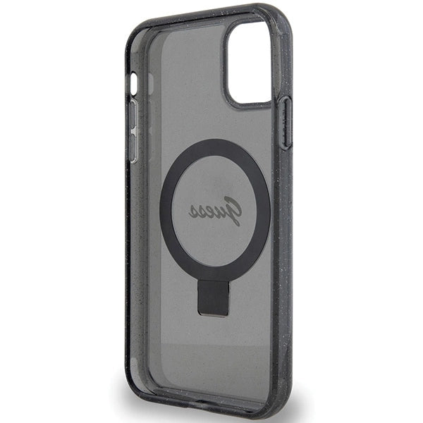 Guess Ring Stand Script Glitter MagSafe-hylster til iPhone 11 / Xr - sort