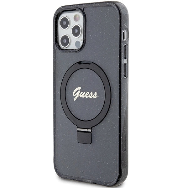 Guess Ring Stand Script Glitter MagSafe case for iPhone 12/12 Pro - black
