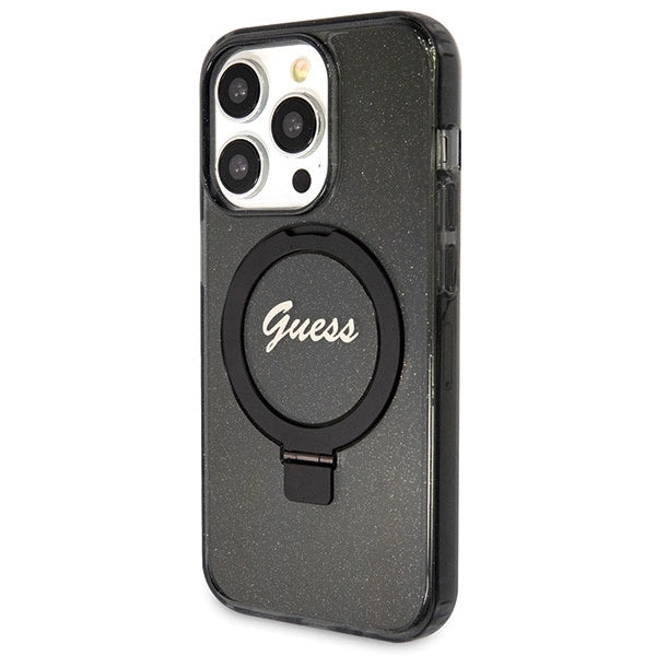 Guess Ring Stand Script Glitter MagSafe case for iPhone 13 Pro / 13 - black