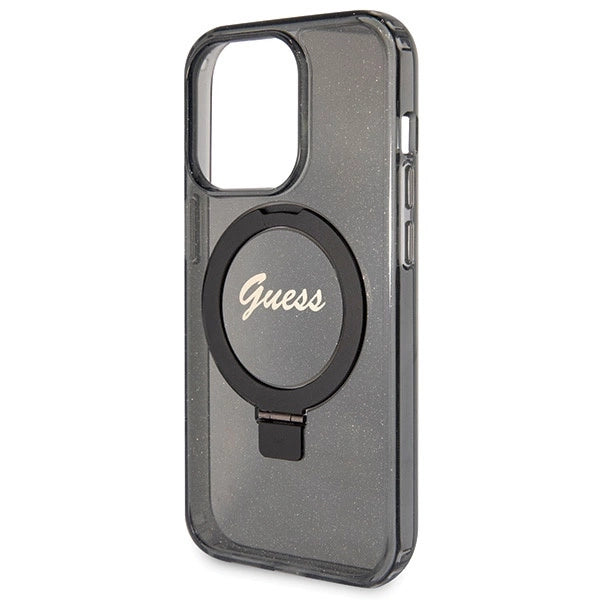Guess Ring Stand Script Glitter MagSafe case for iPhone 13 Pro / 13 - black