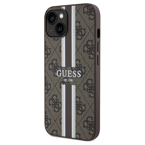 Guess 4G Printed Stripes MagSafe case for iPhone 15/14/13 - brown