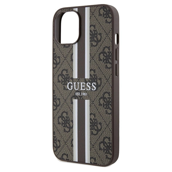 Guess 4G Printed Stripes MagSafe case for iPhone 15/14/13 - brown