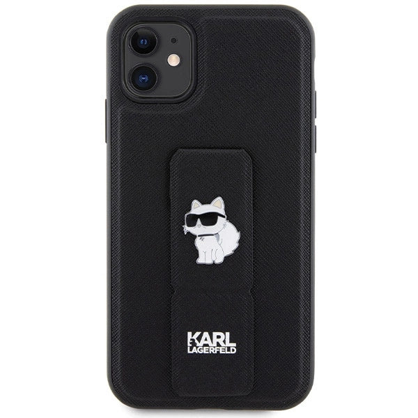 Karl Lagerfeld Gripstand Saffiano Choupette Pins Case for iPhone 11 / Xr - Black
