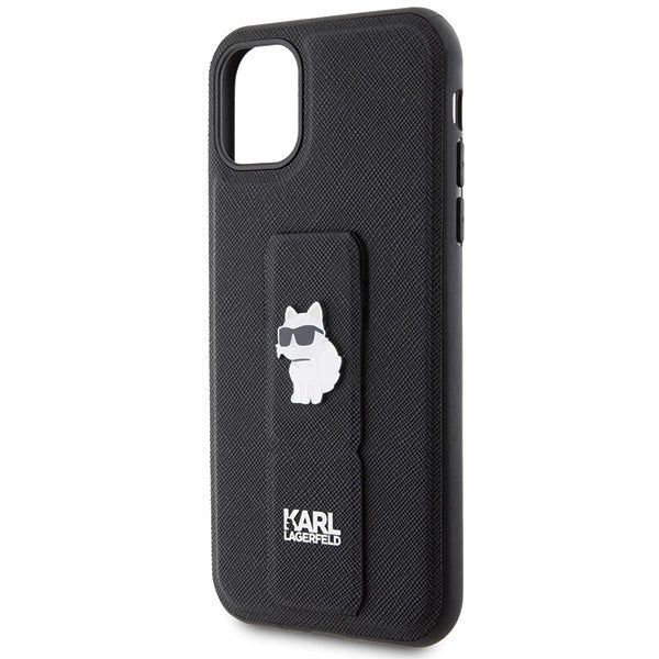 Karl Lagerfeld Gripstand Saffiano Choupette Pins Case for iPhone 11 / Xr - Black