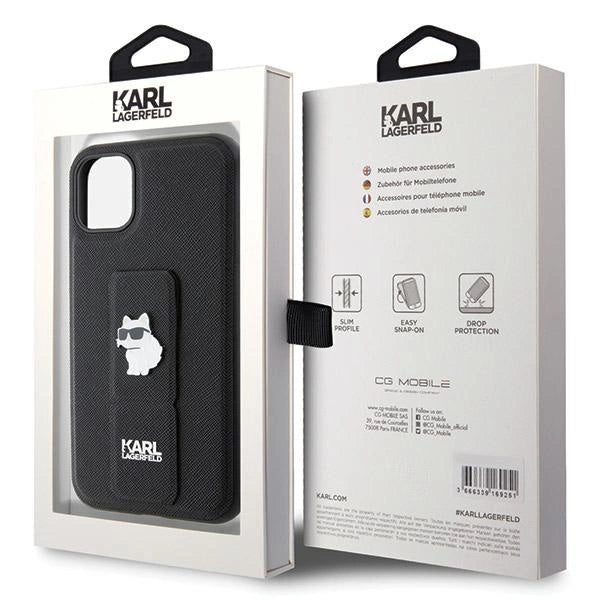 Karl Lagerfeld Gripstand Saffiano Choupette Pins Case for iPhone 11 / Xr - Black