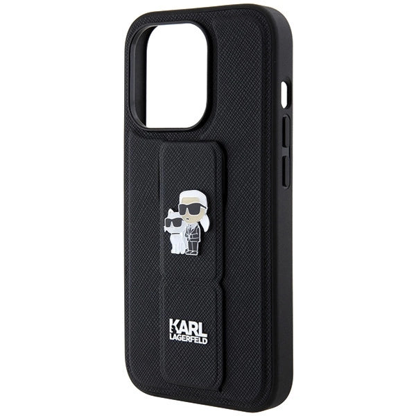 Karl Lagerfeld Gripstand Saffiano Karl&Choupette Pins case for iPhone 13 Pro / 13 - black