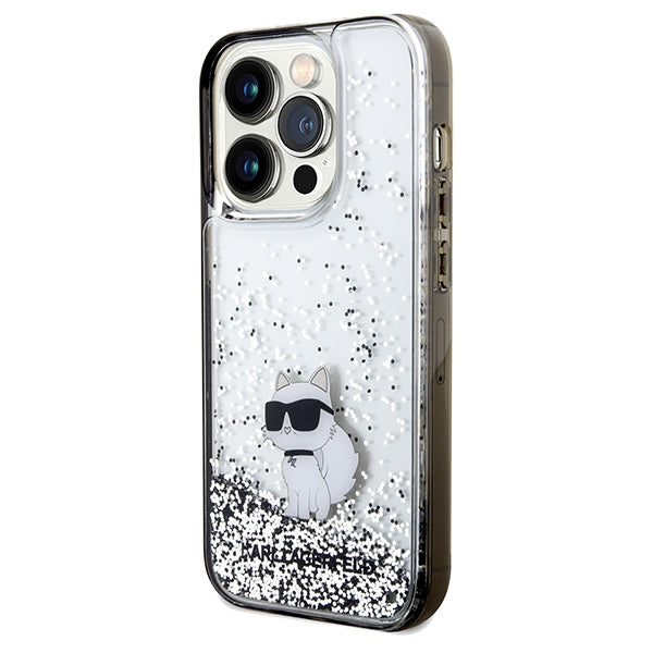 Karl Lagerfeld Liquid Glitter Choupette-kasse til iPhone 14 Pro Max - gennemsigtig