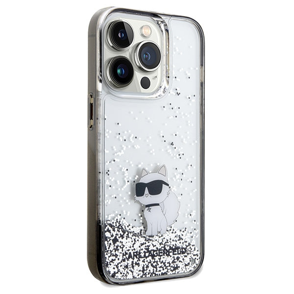Karl Lagerfeld Liquid Glitter Choupette-kasse til iPhone 14 Pro Max - gennemsigtig