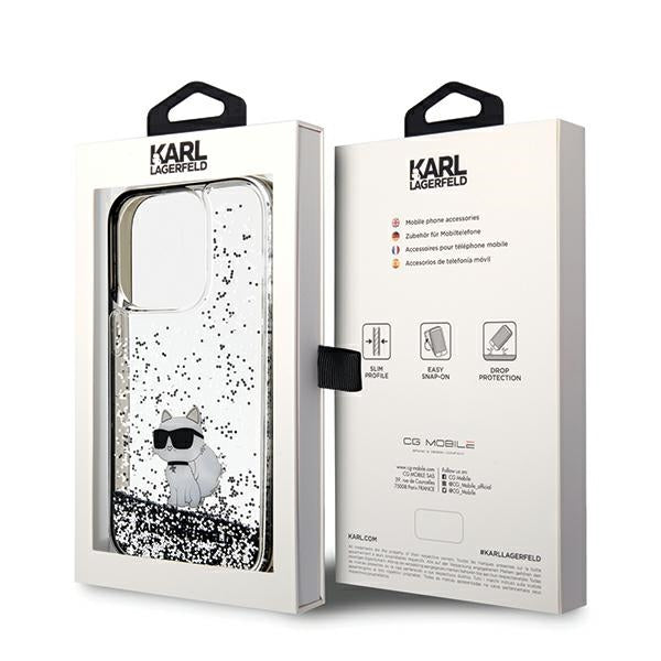 Karl Lagerfeld Liquid Glitter Choupette-kasse til iPhone 14 Pro Max - gennemsigtig