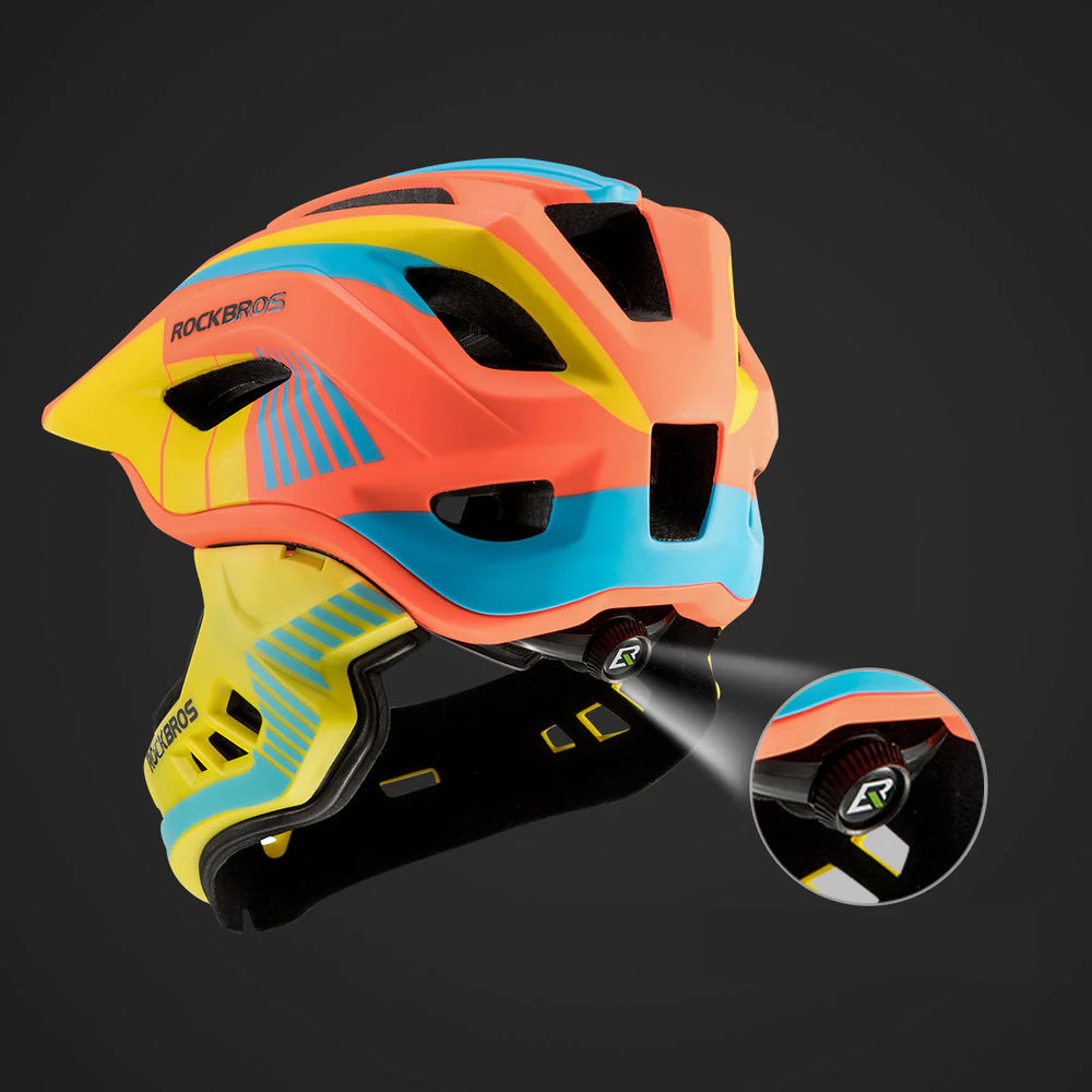 Rockbros TT-32SOYB-M children's bicycle helmet with detachable chinbar, size M - yellow-orange