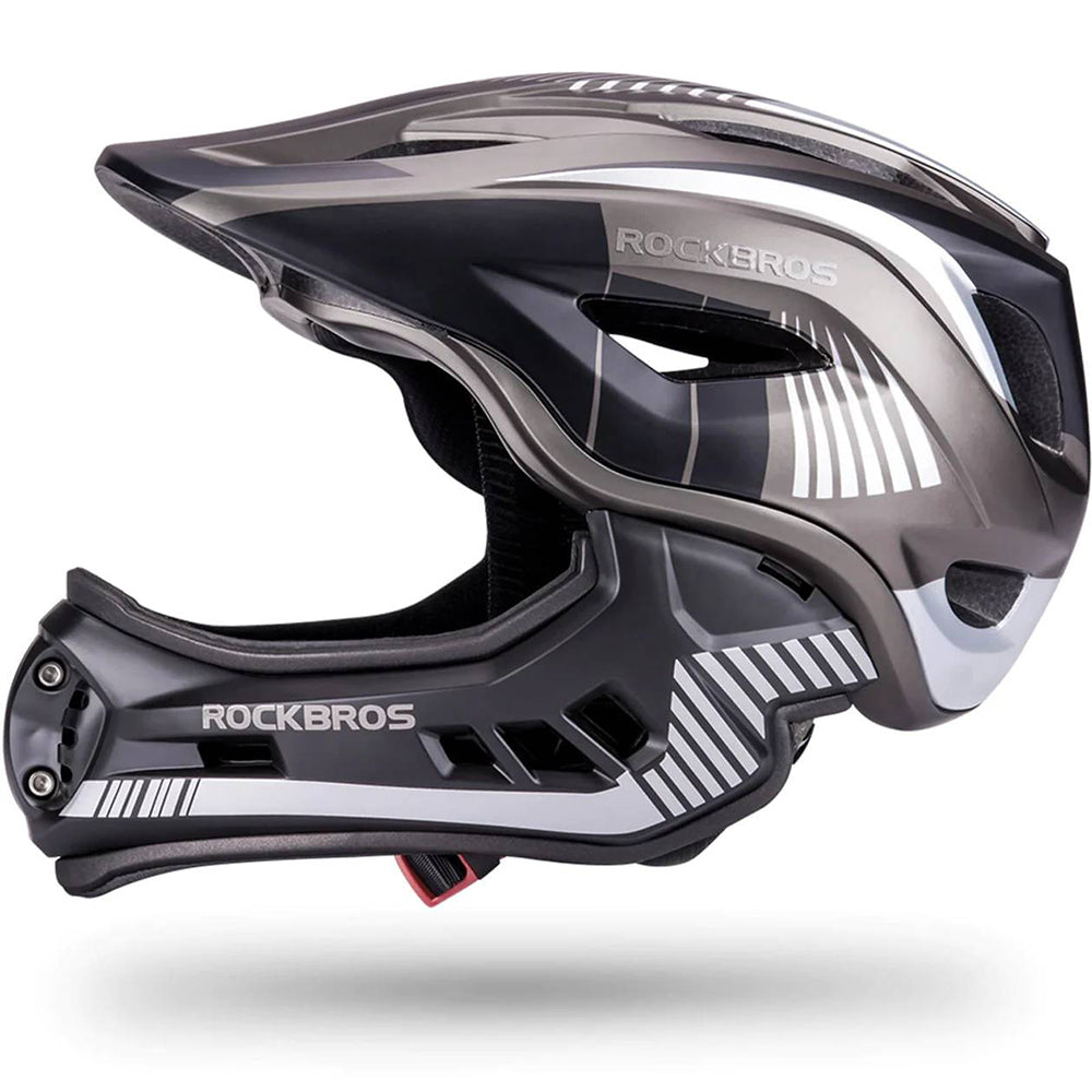 Rockbros TT-32SBTG-M children's bicycle helmet with removable chinbar, size M - gray