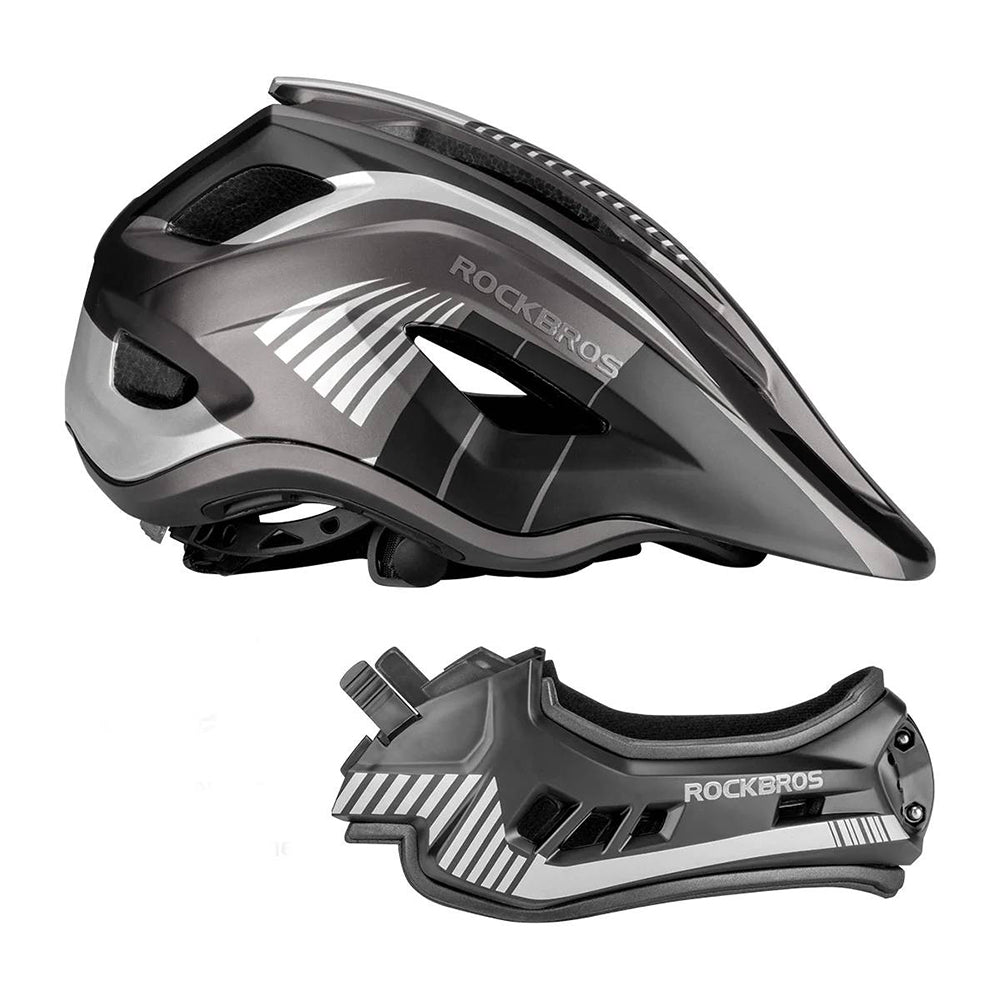 Rockbros TT-32SBTG-M children's bicycle helmet with removable chinbar, size M - gray