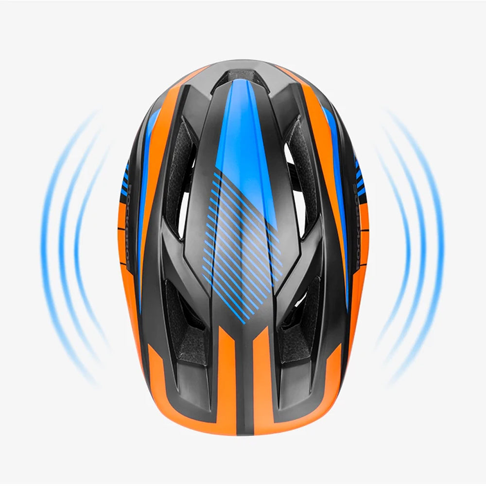 Rockbros TT-32SOBL-M children's bicycle helmet with removable chinbar, size M - black and orange